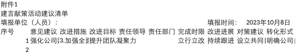 2025国有企业建言献策活动建议清单及统计表_第1页