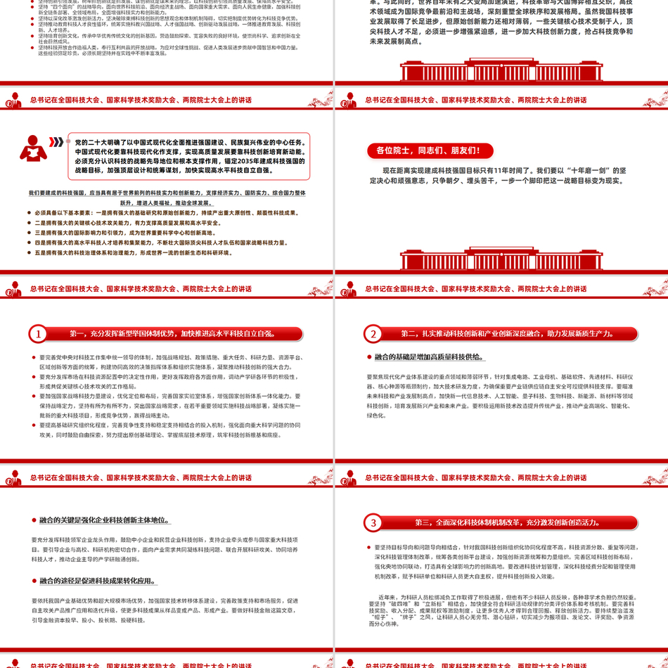 2024总书记在全国科技大会国家科学技术奖励大会两院院士大会上的讲话(党课PPT讲稿)党课ppt模板