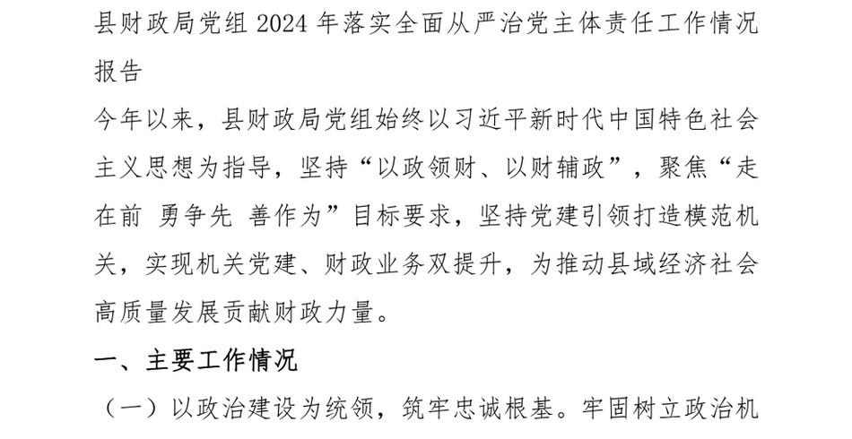 2024县财政局党组2024年落实全面从严治党主体责任工作情况报告_第2页