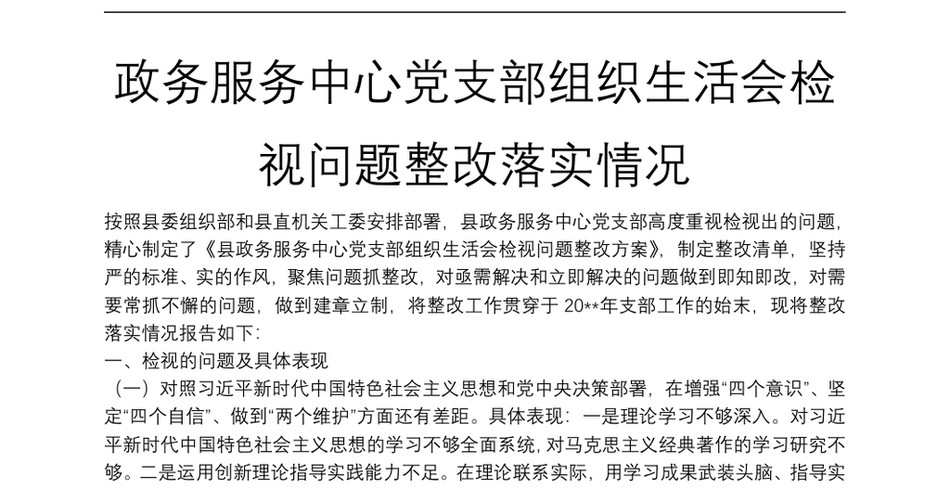 政务服务中心党支部组织生活会检视问题整改落实情况_第2页