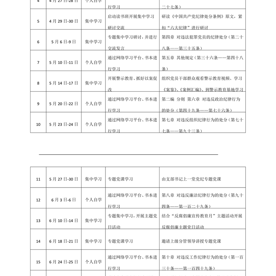 2024党支部党纪学习教育工作计划表格20240424_第3页