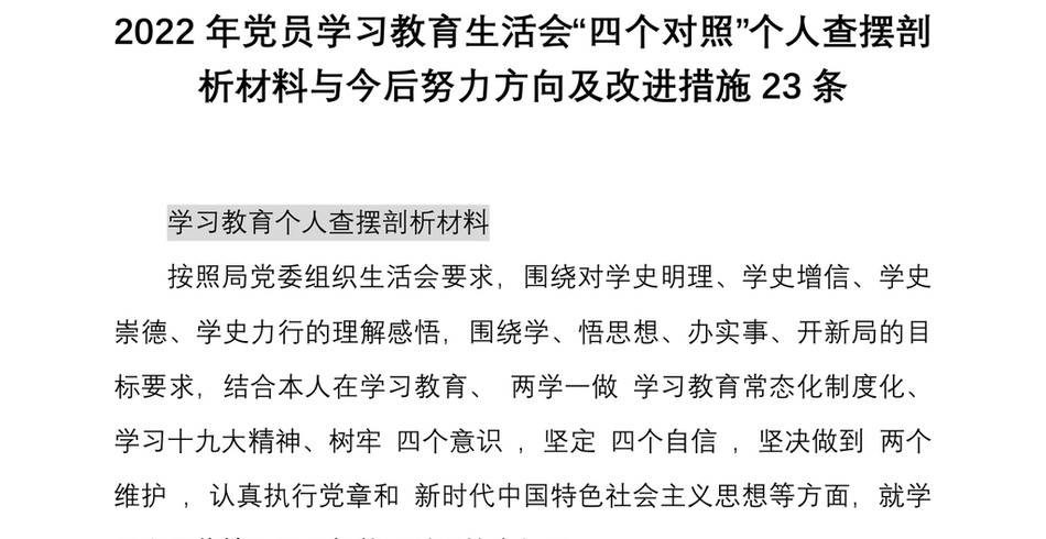 2022年党员DS学习教育生活会四个对照个人查摆剖析材料与今后努力方向及改进措施23条_第2页