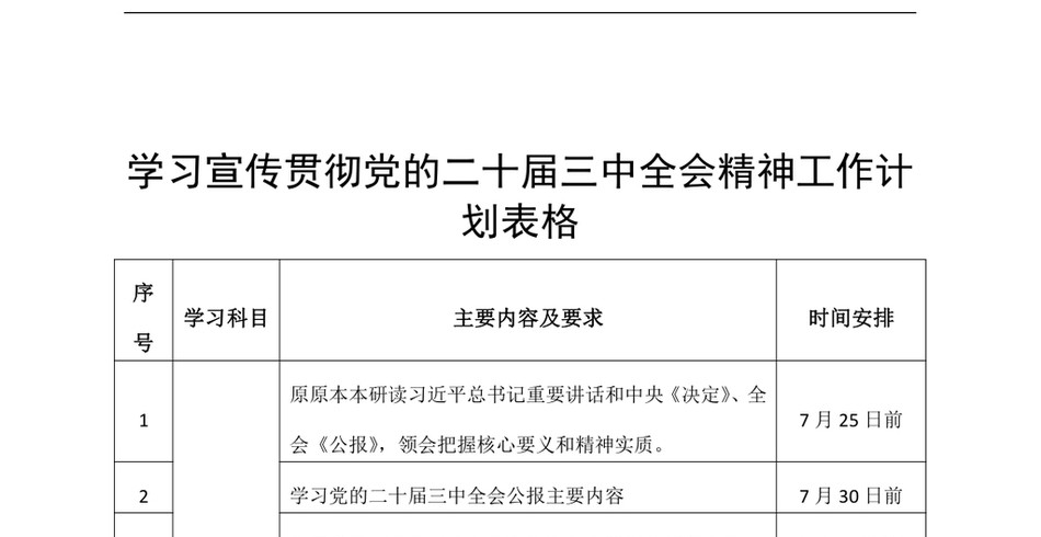 2024学习宣传贯彻党的二十届三中全会精神工作计划表格20240729_第2页