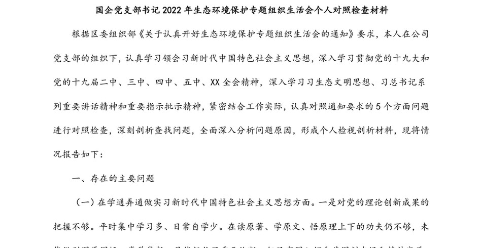 国企党支部书记生态环境保护专题组织生活会个人对照检查材料_第2页