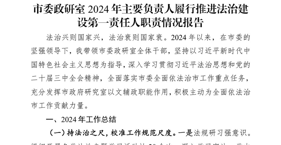 2024市委政研室2024年主要负责人履行推进法治建设第一责任人职责情况报告_第2页