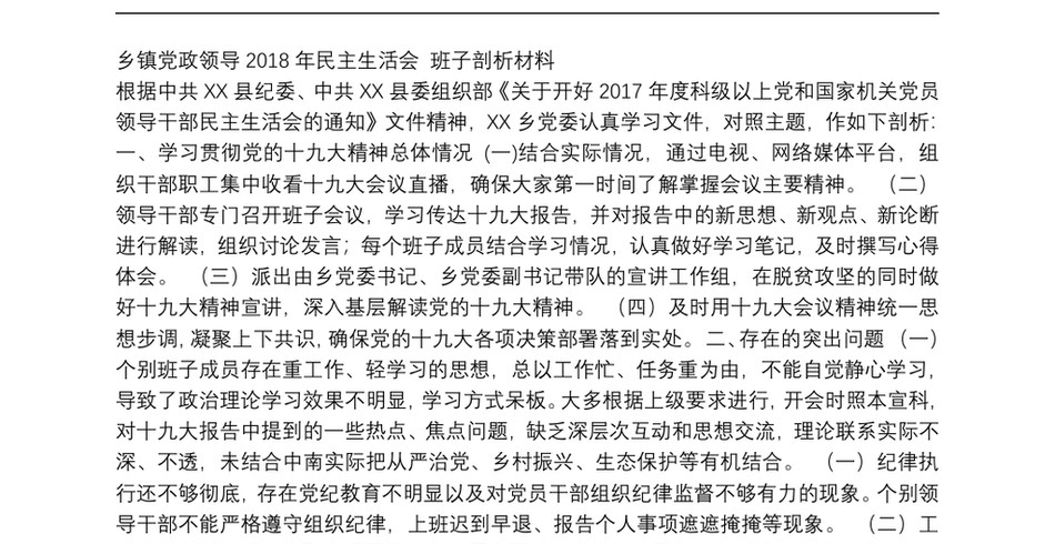 乡镇党政领导民主生活会班子剖析材料_第2页