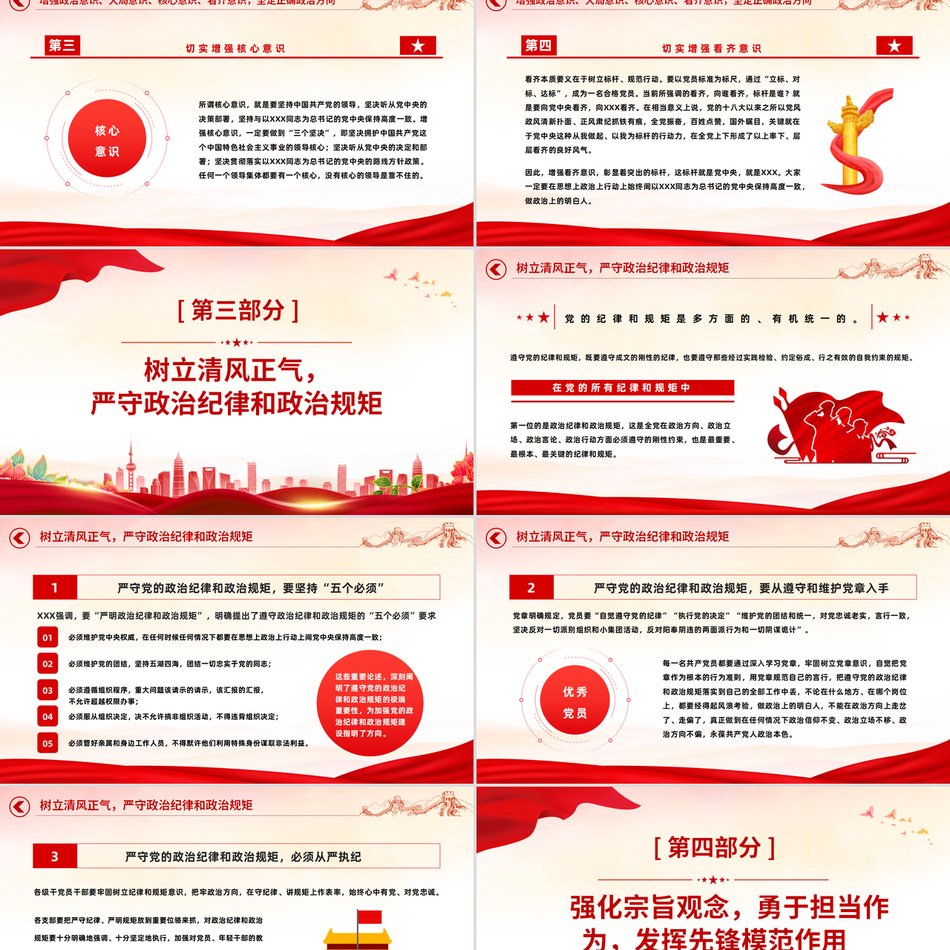 2024党员干部党史学习PPT课件_努力做守纪律和规矩的新时代合格党员党课ppt模板