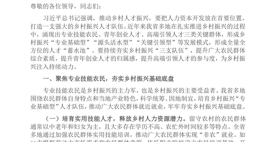 2024在全省乡村人才工作会议上的汇报发言_第2页