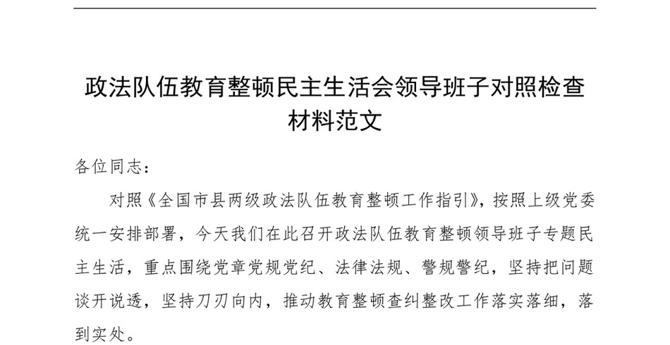 班子对照检查政法队伍教育整顿民主生活会领导班子对照检查材料范文检视剖析材料发言提纲_第2页