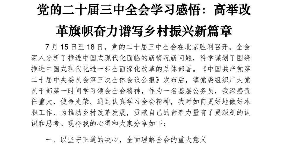 党的二十届三中全会学习感悟：高举改革旗帜奋力谱写乡村振兴新篇章_第2页