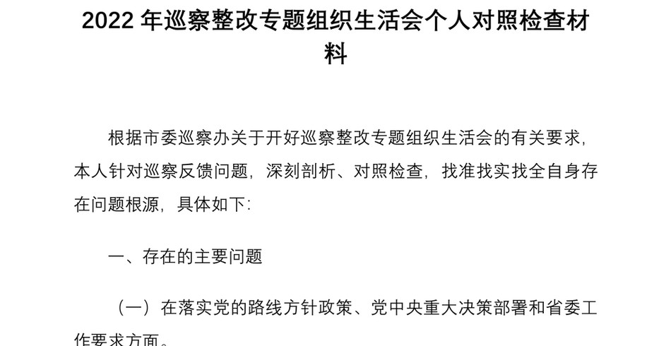 2022年巡察整改专题组织生活会个人对照检查材料_第2页