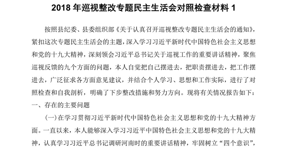 2018年巡视整改专题民主生活会对照检查材料1_第2页