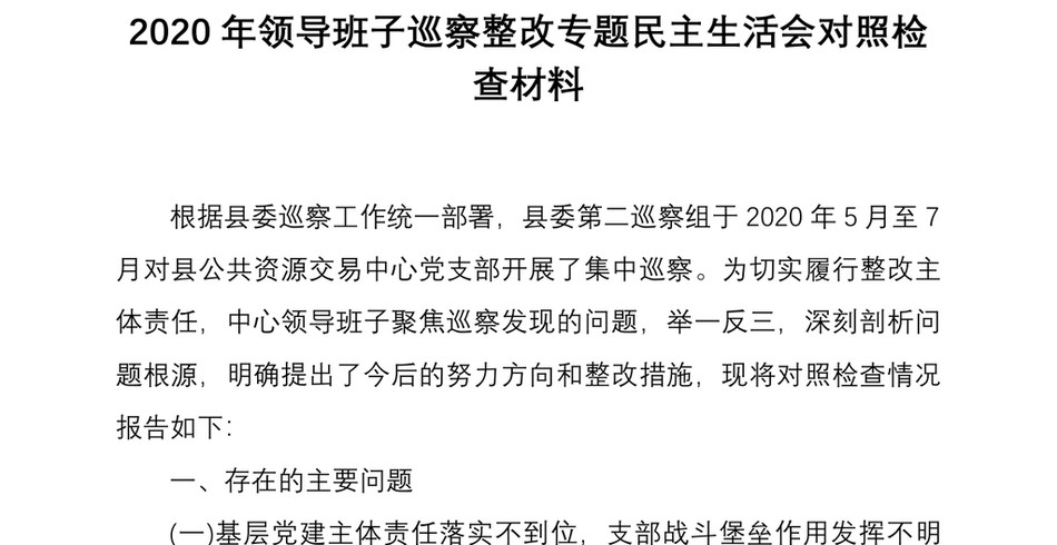 2020年领导班子巡察整改专题民主生活会对照检查材料_第2页