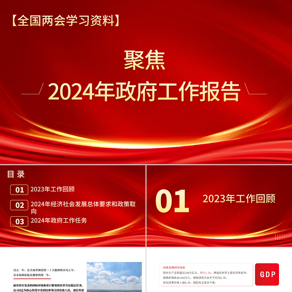 2024两会党课ppt_政府工作报告全文学习党课ppt模板