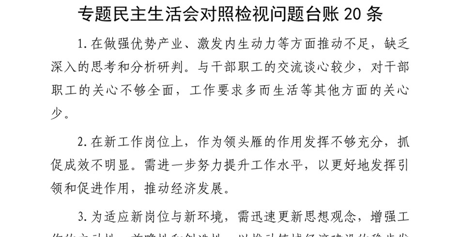 2024专题民主生活会对照检视问题台账20条_第2页