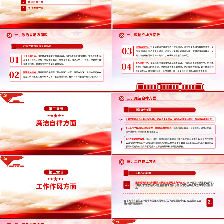 党纪学习教育从六大方面对个人对照检查材料党政风微党课PPT下载