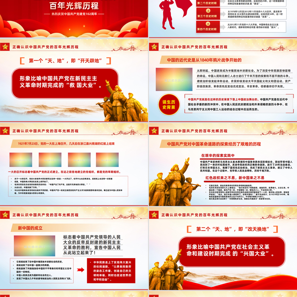 学好百年党史凝聚奋进力量七一建党节热烈庆祝建党102周年专题党史红色精美大气风党课课件模板