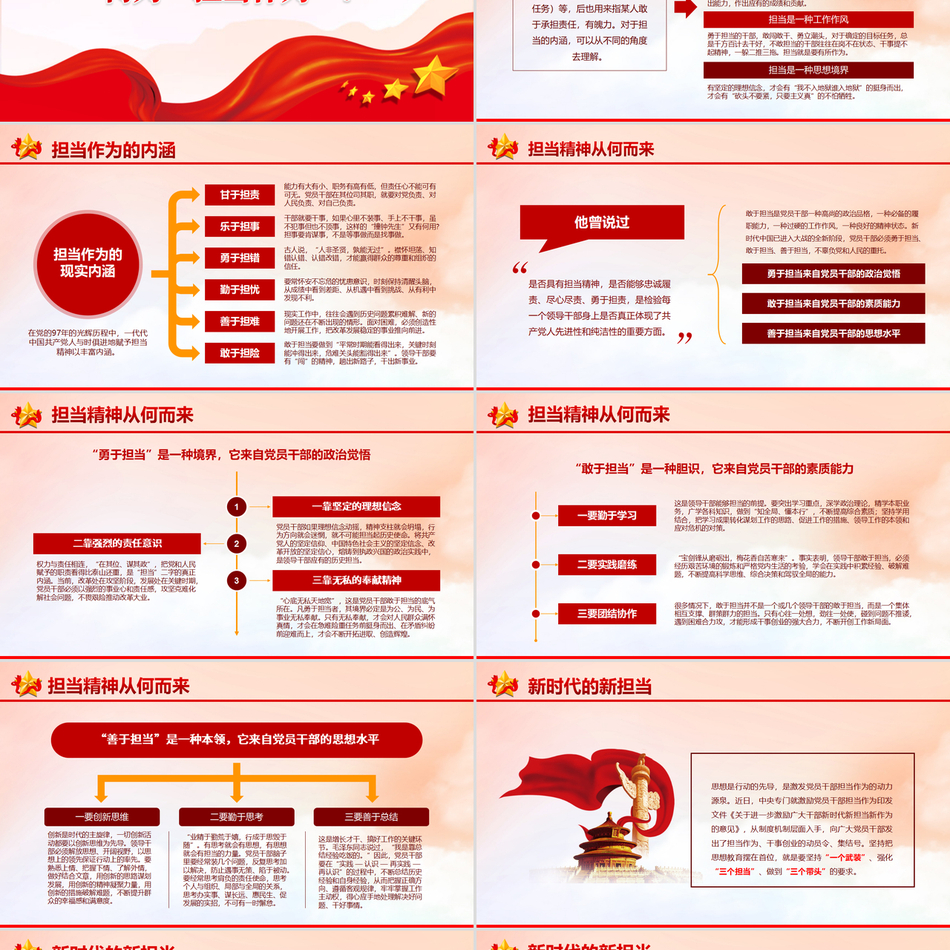 新时代新担当新作为努力发扬勇敢担当有作为精神争做新时代合格党员大气党政风微党课PPT模板