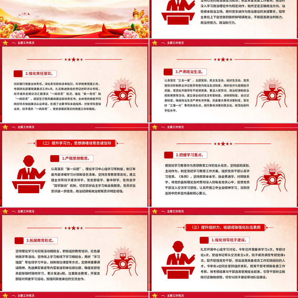 2025党建工作汇报总结以及党建计划思路党政风党课PPT模板下载
