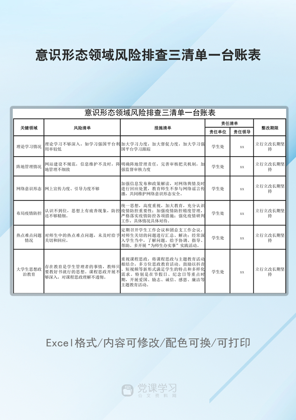 意识形态领域风险排查三清单一台账表_第1页