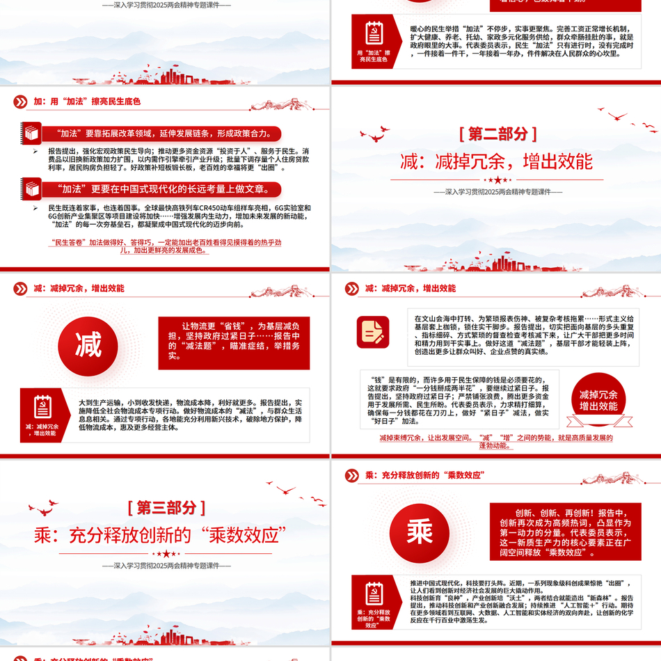 政府工作报告里的“加减乘除”PPT党政风2025两会精神专题党课