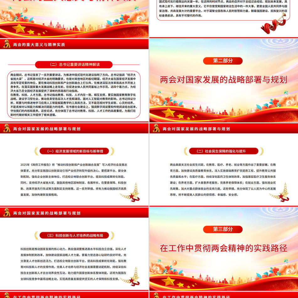 2025年全国两会精神三会一课党课讲稿PPT课件