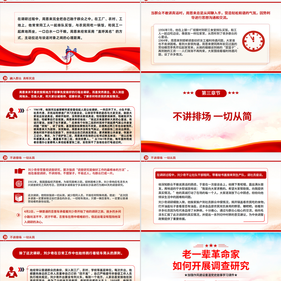 老一辈革命家如何开展调查研究PPT红色简洁加强作风建设重温党史故事课件