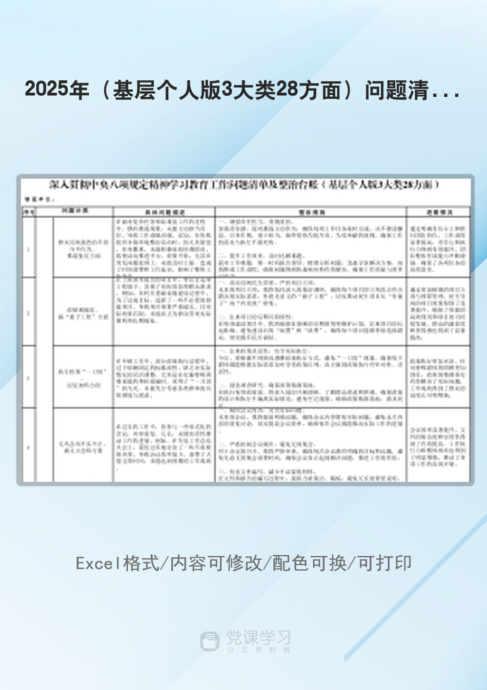 2025年（基层个人版3大类28方面）问题清单！深入贯彻中央八项规定精神学习教育工作问题清单及整治台账_第1页