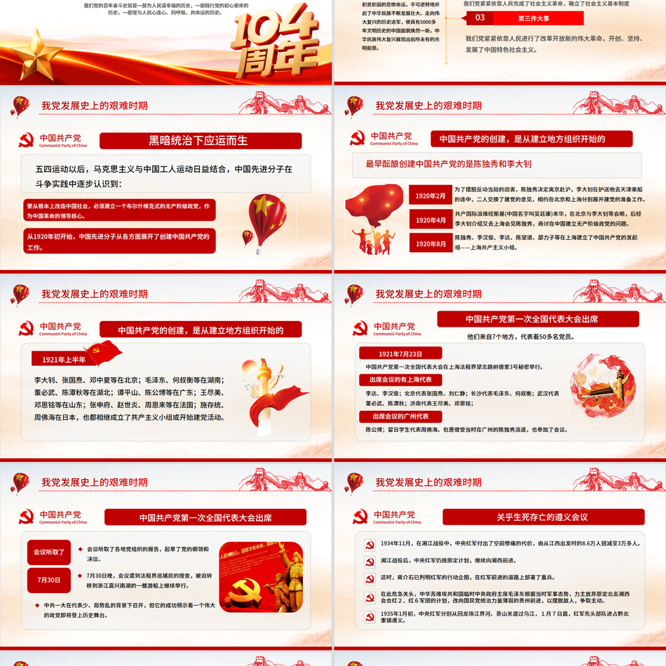 2025党史历史ppt模板建党104周年党史学习教育党的光辉历程