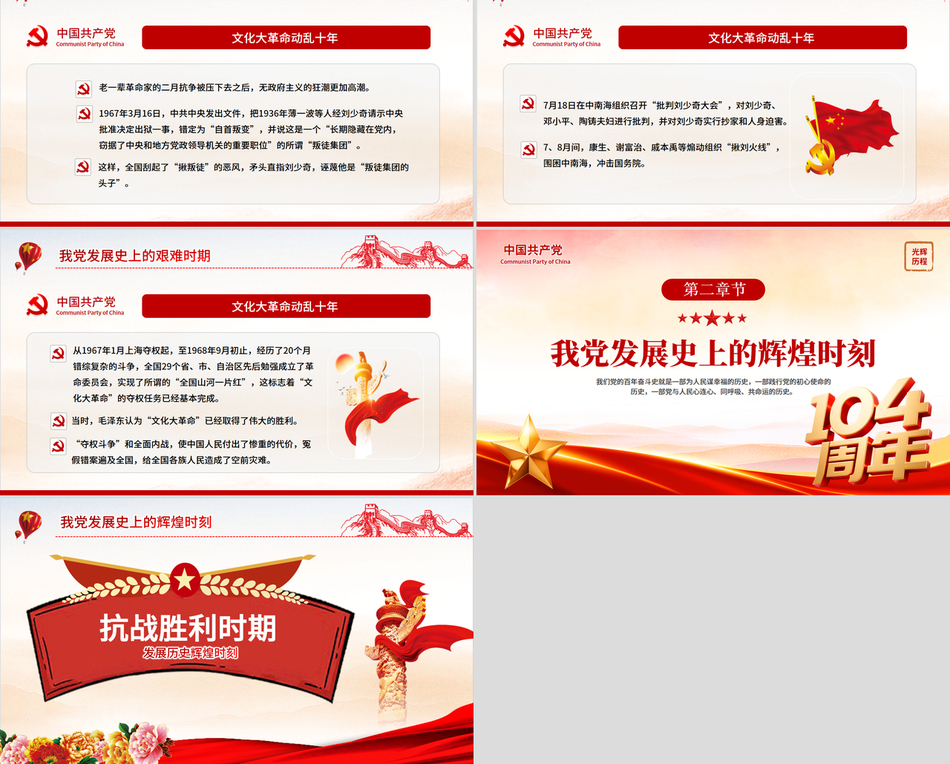2025党史历史ppt模板建党104周年党史学习教育党的光辉历程