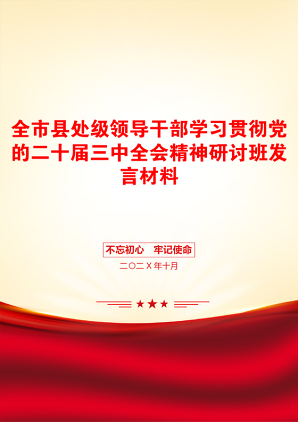 全市县处级领导干部学习贯彻党的二十届三中全会精神研讨班发言材料