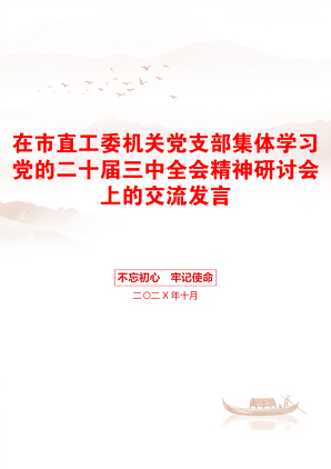 在市直工委机关党支部集体学习党的二十届三中全会精神研讨会上的交流发言