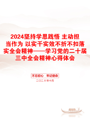 2024坚持学思践悟 主动担当作为 以实干实效不折不扣落实全会精神——学习党的二十届三中全会精神心得体会