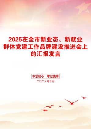 2025在全市新业态、新就业群体党建工作品牌建设推进会上的汇报发言