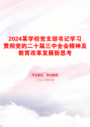 2024某学校党支部书记学习贯彻党的二十届三中全会精神及教育改革发展新思考