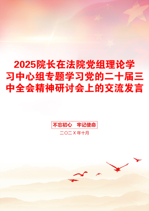 2025院长在法院党组理论学习中心组专题学习党的二十届三中全会精神研讨会上的交流发言