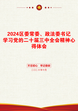 2024区委常委、政法委书记学习党的二十届三中全会精神心得体会