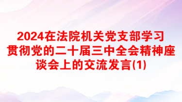 2024在法院机关党支部学习贯彻党的二十届三中全会精神座谈会上的交流发言(1)