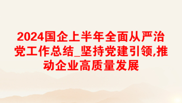 2024国企上半年全面从严治党工作总结_坚持党建引领,推动企业高质量发展