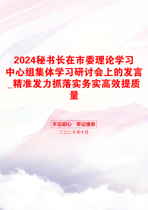 2024秘书长在市委理论学习中心组集体学习研讨会上的发言_精准发力抓落实务实高效提质量