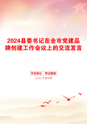 2024县委书记在全市党建品牌创建工作会议上的交流发言