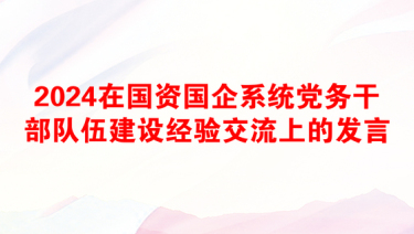 2024在国资国企系统党务干部队伍建设经验交流上的发言