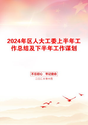 2024年区人大工委上半年工作总结及下半年工作谋划