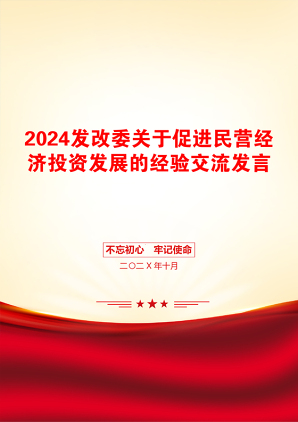 2024发改委关于促进民营经济投资发展的经验交流发言