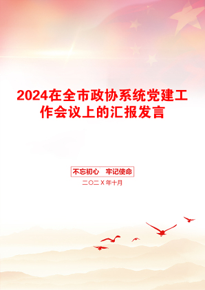 2024在全市政协系统党建工作会议上的汇报发言