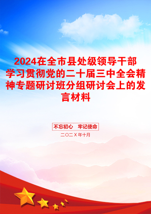 2024在全市县处级领导干部学习贯彻党的二十届三中全会精神专题研讨班分组研讨会上的发言材料