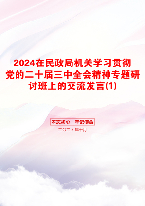 2024在民政局机关学习贯彻党的二十届三中全会精神专题研讨班上的交流发言(1)