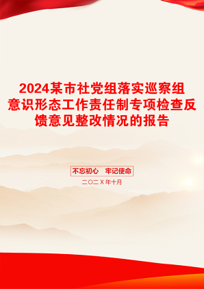 2024某市社党组落实巡察组意识形态工作责任制专项检查反馈意见整改情况的报告