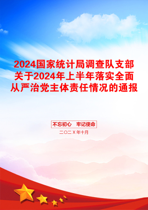 2024国家统计局调查队支部关于2024年上半年落实全面从严治党主体责任情况的通报