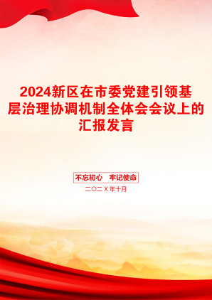 2024新区在市委党建引领基层治理协调机制全体会会议上的汇报发言